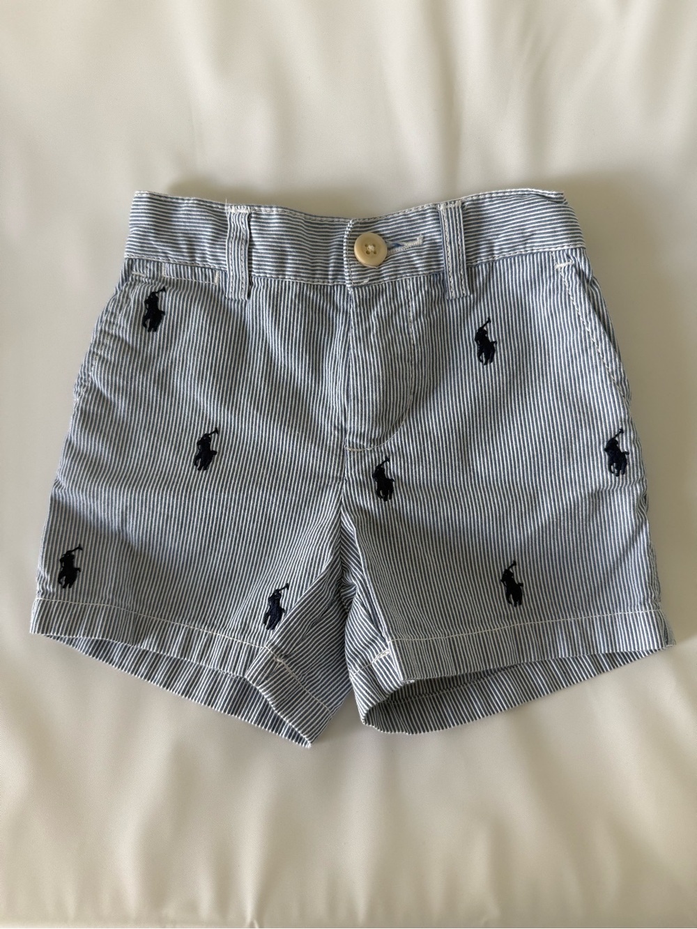 Polo by Ralph Lauren Blue and White Striped Embroidered Pony Shorts